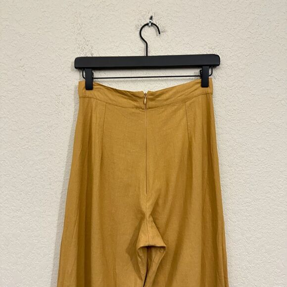 GILLIA Wide Leg Pants Camel Tan Cropped High Rise Shell Button Front - Picture 6 of 14